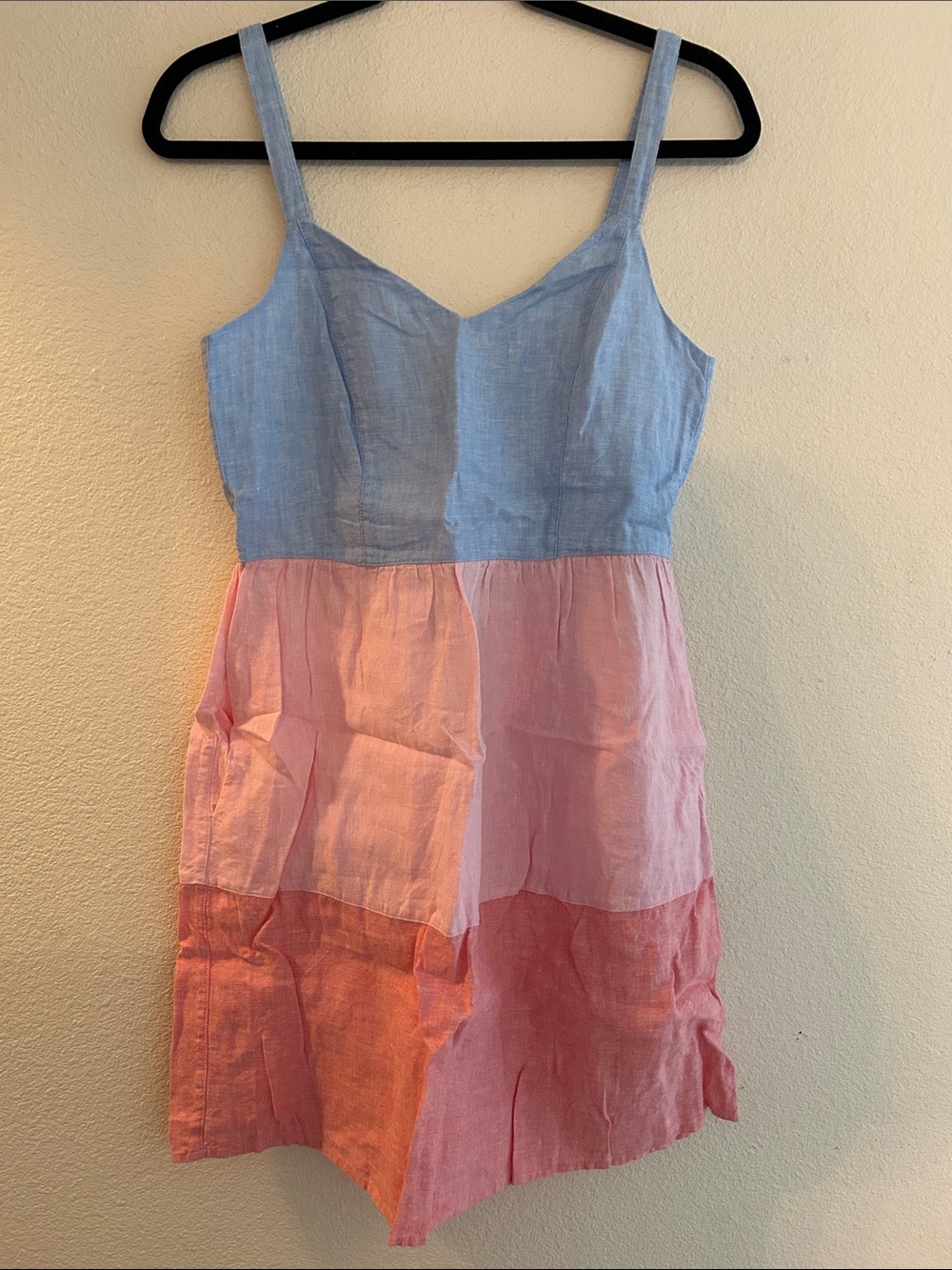 Cynthia Rowley Blue and Pink Linen-Blend Colorblock Sundress